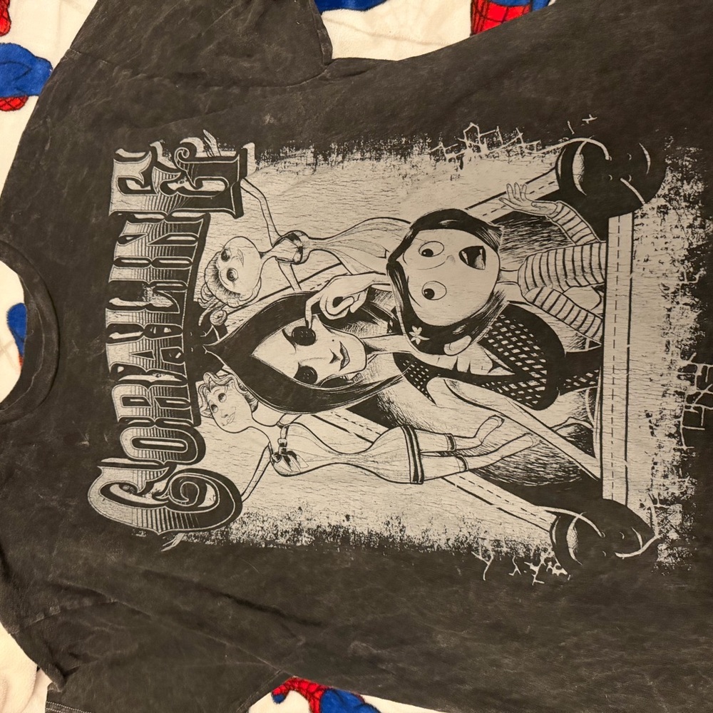 Laika Coraline Graphic Tee in Washed Black with White Print